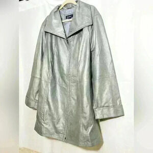 NWT Roaman's Womens Silver Grey Leather Zip Front Jacket Plus Size 30W